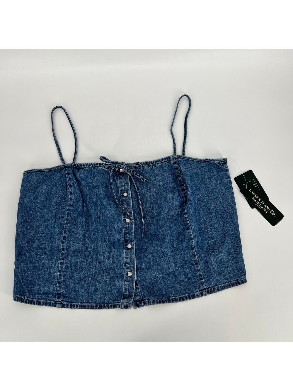 Vtg Lauren Jean Co Ralph Lauren Newport Tank Top 1X Indigo Blue Cropped NEW